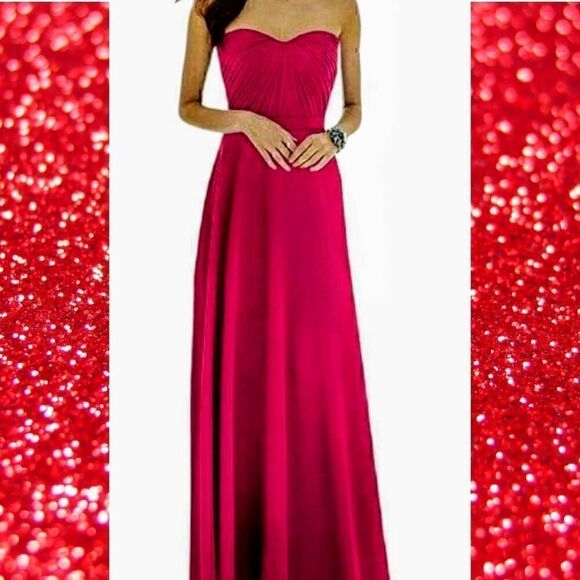 Formal Red Strapless Sweetheart Flowy Long Maxi Dress David's Bridal - Picture 1 of 10
